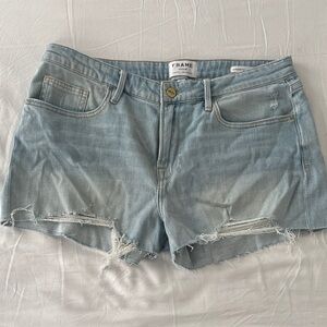 Frame Denim Washed Light Blue Distressed Cutoff Shorts